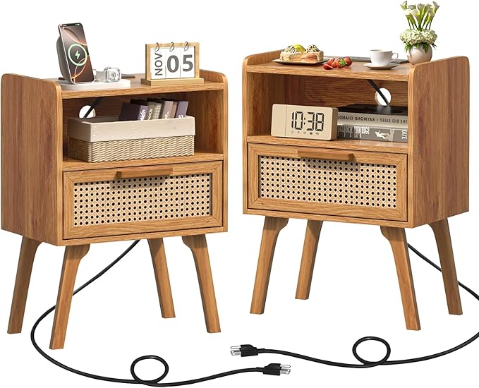 Lerliuo Rattan Nightstands Set of 2 by Lerliuo