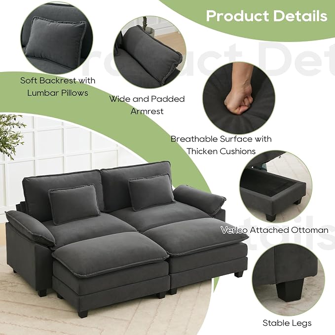 Oprisen 86" Modular Sectional Sofa, Comfy Cloud Couch Sectional Sofa - Image 6