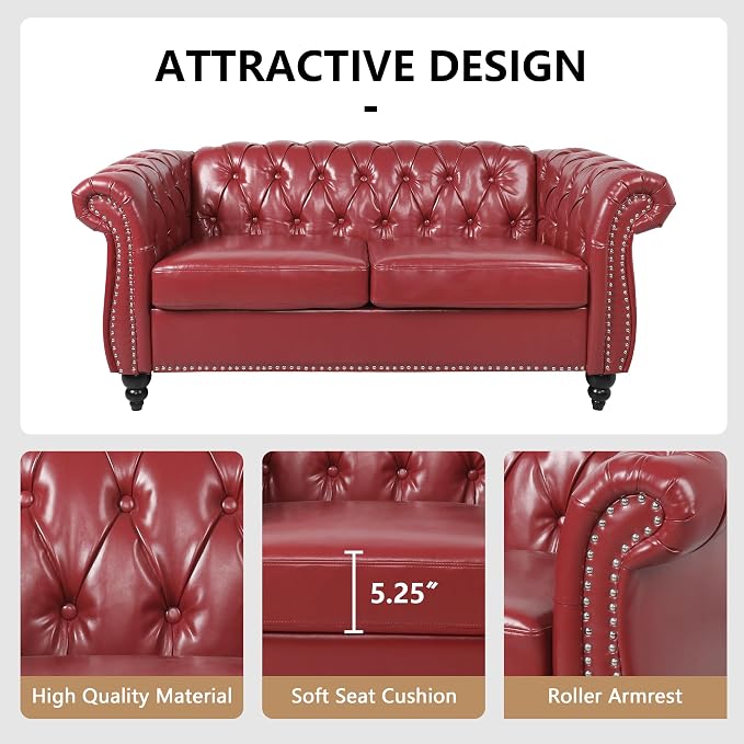 QHITTY 2 Piece Living Room Set, Sectional Chesterfield Sofa Chair Contemporary - Image 4