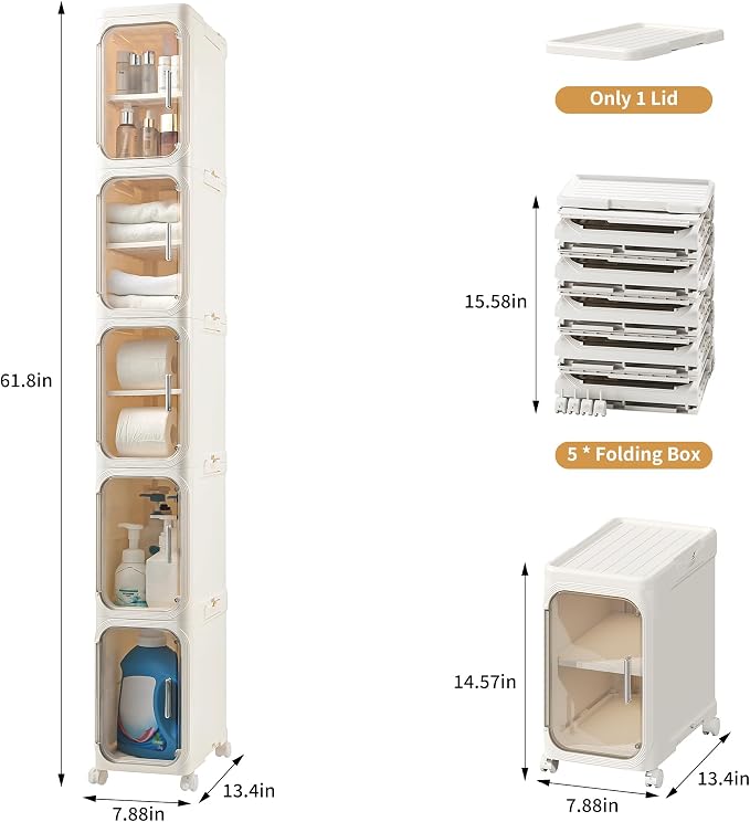 5-Tier Tall Narrow Storage Cabinet, Slim Bathroom Storage Cabinet - Image 3
