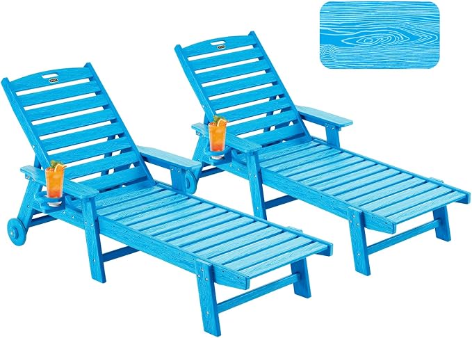 Patio Chaise Lounge Chair Set of 2, Oversize Lounge Chairs by Serique