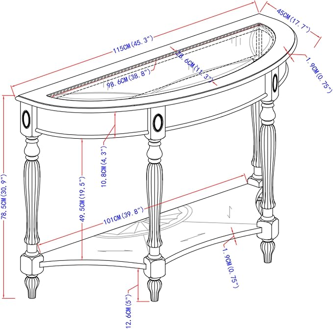 PADMA HOUSE Traditional Solid Wood Semi-Circle Sofa Table - Image 2