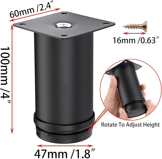 OwnMy 4PCS 4 Inch Furniture Legs Feets Metal Cabinet Legs, Adjustable Round - Image 3