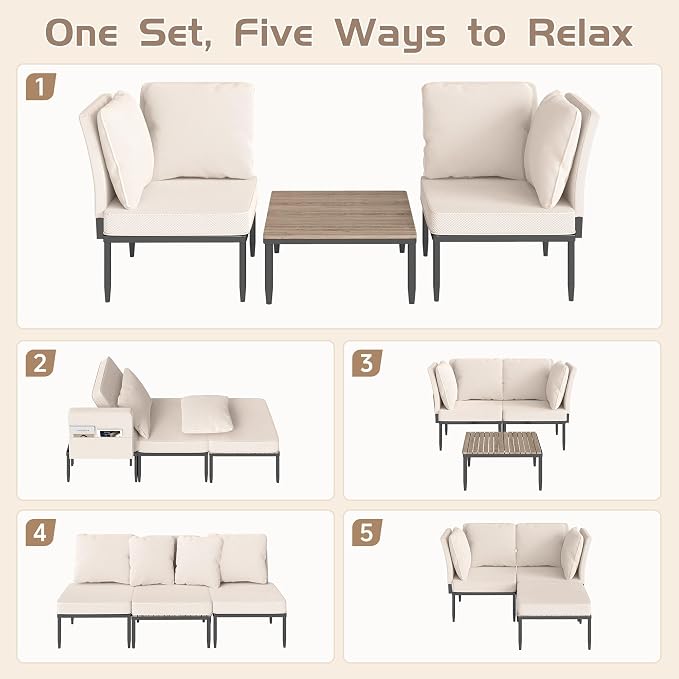 5 in 1 Modular Patio Furniture Set, 3 Piece Aluminum Convertible Outdoor - Image 4