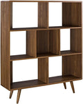 Modway Transmit Mid-Century Offset Cube Wood 7 tier Bookcase in Walnut by Modway