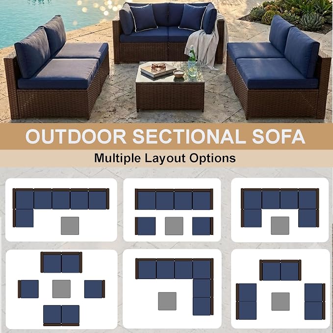 KIGOTY 7-Piece Patio Furniture Set, All-Weather PE Rattan Outdoor Sectional Sofa - Image 4