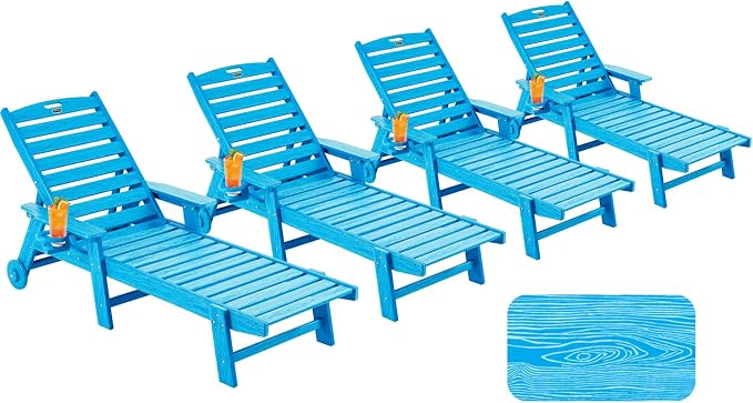 Patio Chaise Lounge Chair Set of 4, Oversize Lounge Chairs by Serique