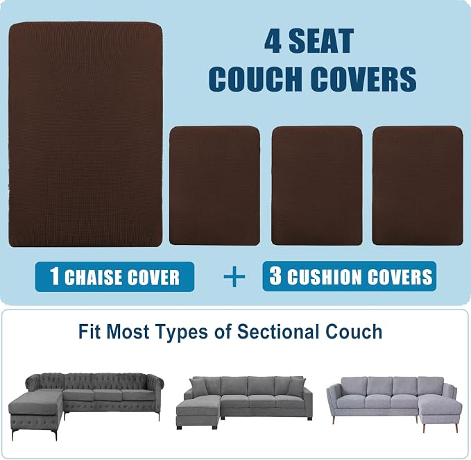 Water Repellent L Shaped Couch Covers, Sofa Seat Cushion Slipcovers, Stretch - Image 7