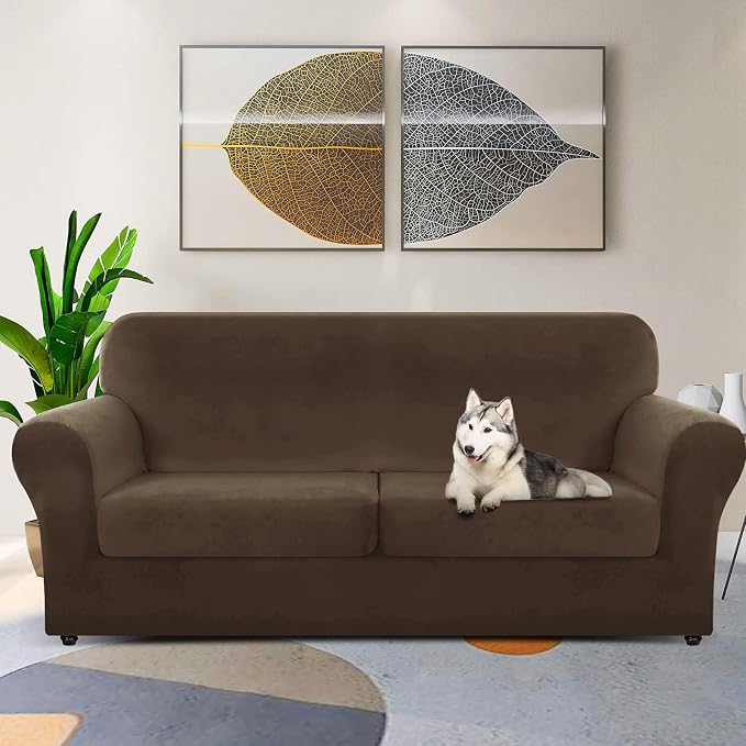 ZNSAYOTX Luxury Velvet Couch Cover 4 Piece Stretch Sofa Covers - Image 2