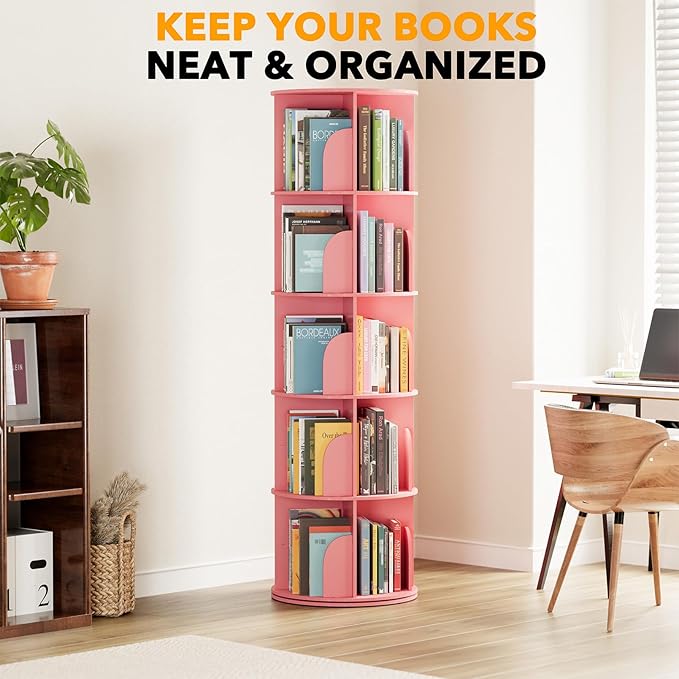 SpaceAid 5 Tier Rotating Bookshelf Tower, Spinning Bookcase Lazy Susan - Image 6