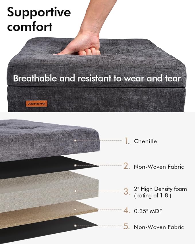 ABHENG Chenille Cover Steel Frame Ottoman - Image 5