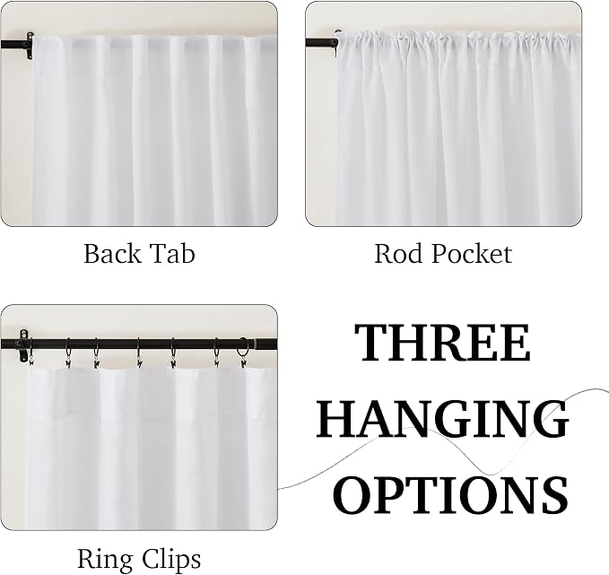 RYB HOME White Linen Curtains 84 inches Long, Semi Sheer Light Filtering Back - Image 2