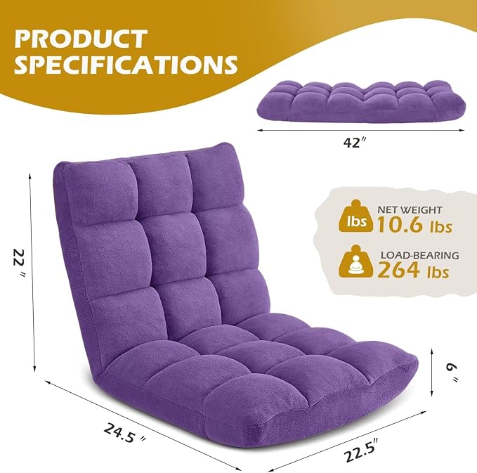 Folding Floor Gaming Chair, Adjustable 14-Position Backrest, 6-Inch Thick - Image 3