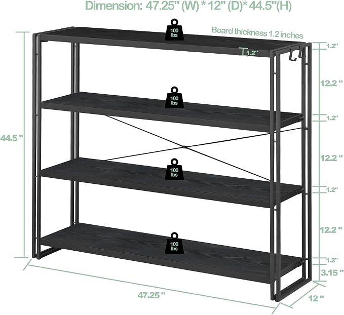 HCHQHS Bookshelf, 4-Tier Industrial Bookcase, Freestanding Tall Bookshelves - Image 3