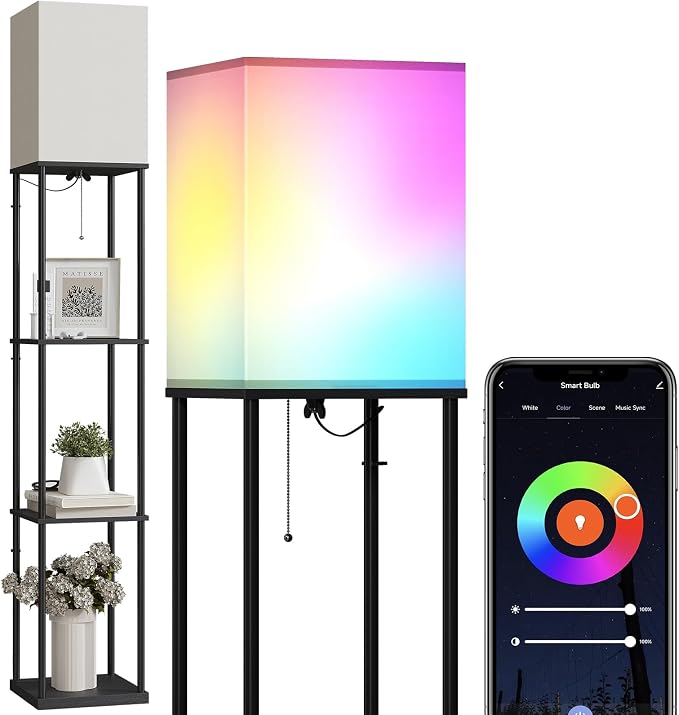 SUNMORY Floor Lamp with Shelves, Smart APP Control Standing Lamps with RGB Bulb by SUNMORY