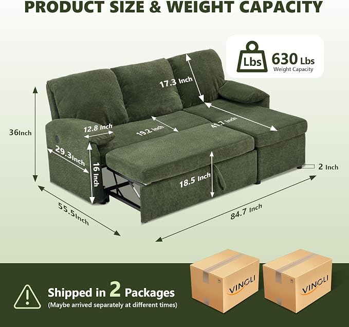 VINGLI Convertible Sofa Bed Couches - Image 2
