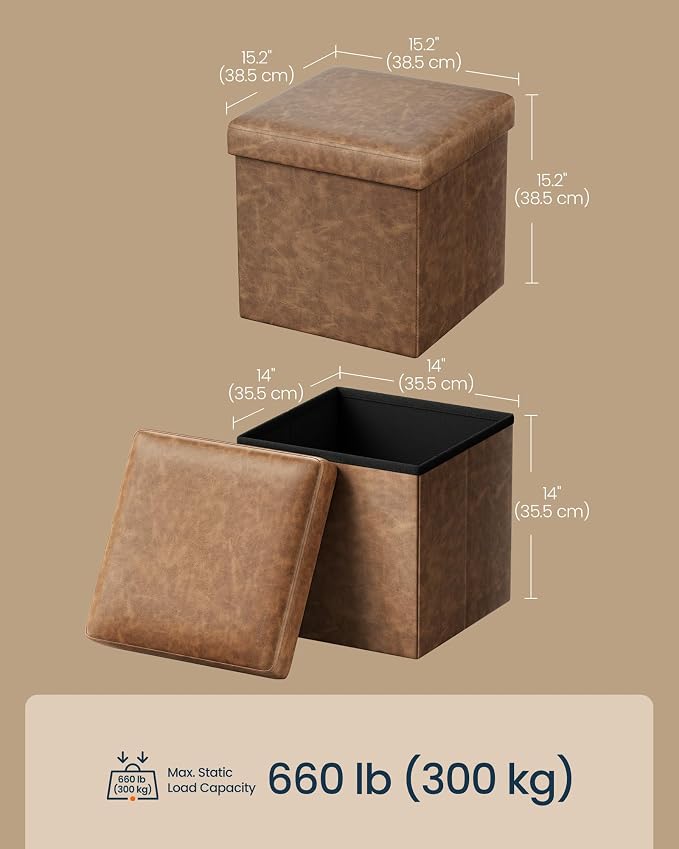SONGMICS HOME Storage Ottoman, Removable Lid, Foldable Foot Stool, PU Leather - Image 3