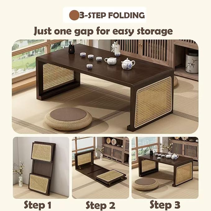 Japanese Floor Table: Large Portable Folding Coffee Table Solid Wood Japanese - Image 6