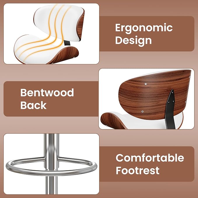 YaFiti Bar Stools Set of 4, Modern Pu Leather Swivel Adjustable Bar Stool - Image 4