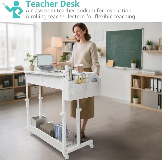 WINAZ Small Rolling Desk with Drawers & Storage - Image 4