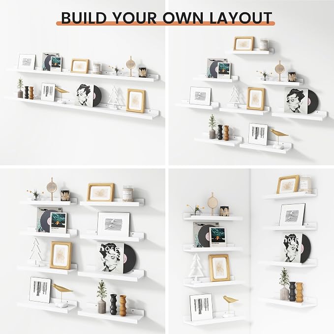 Floating Picture Ledge Shelves Set of 8, 16 Inch Solid Wood Wall Shelves - Image 6