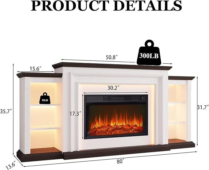 80" LED Lights Electric Fireplace - Image 2