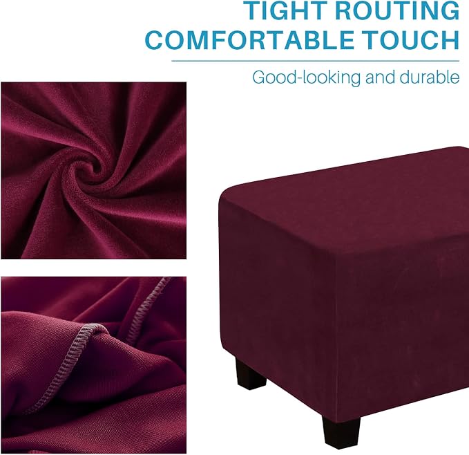 Ottoman Cover, Stretch Rectangle Velvet Ottoman Slipcovers of Foot Stool - Image 6