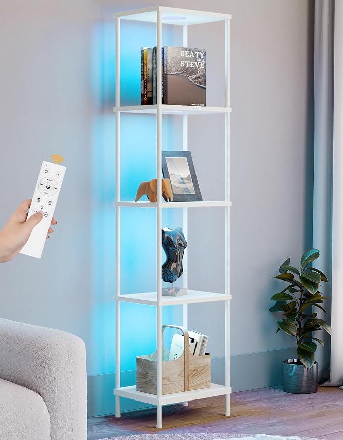 Display Shelf with RGBCW Light, Color Changing Curio Cabinet Floor Lamp with - Image 9
