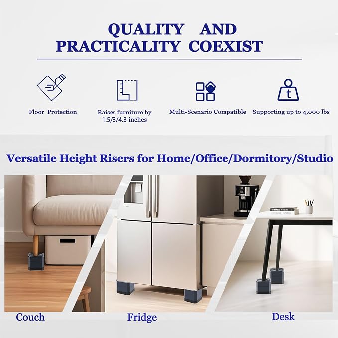 Bed Risers Heavy Duty, Adjustable Furniture Riser Blocks Lift 1.5, 4.3 inches - Image 4