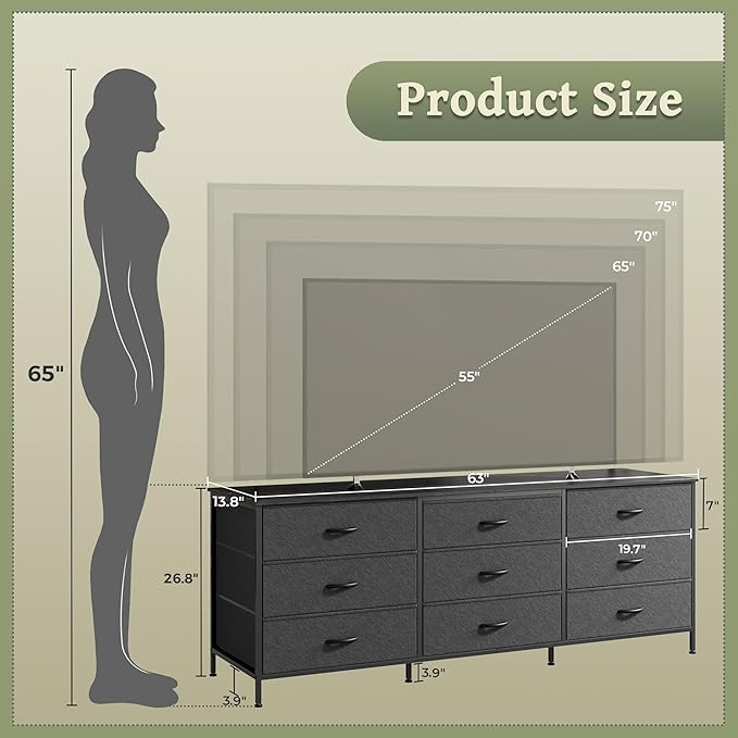 Huuger 63 Inch Dresser for Bedroom, Dresser for Closet - Image 3