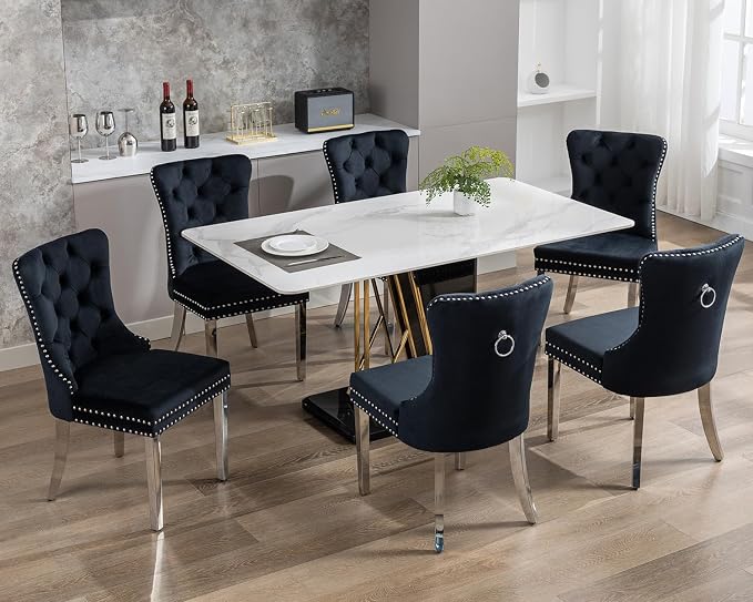 KCC Velvet Dining Chairs Set of 6, Upholstered High-end Tufted Dining Room Chair - Image 8