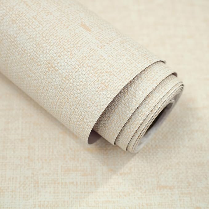 Grasscloth Peel and Stick Wallpaper Beige Contact Paper 15.7inch x 393.7inch by lenify