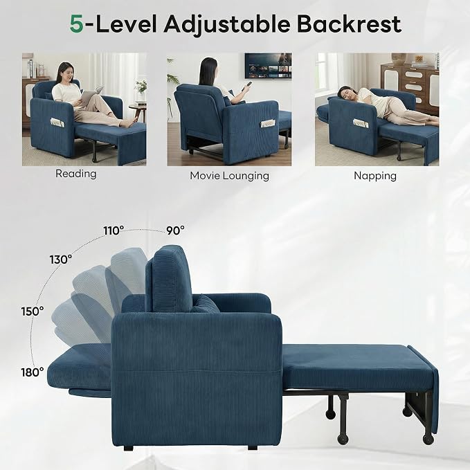 Iroomy 5-Level Adjustable Convertible Sleeper Chair Set of 2, 3-in-1 87'' Long - Image 4