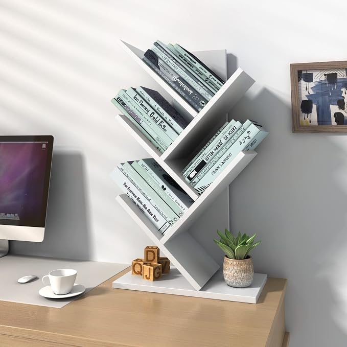 Godferyxin Small Bookcase for Desk Decor, 5-Tier White Wood Small Bookshelf – - Image 8