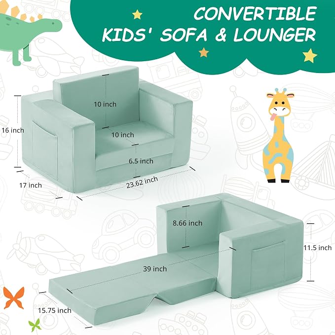 Kids Couch, 2-in-1 Toddler Chair Comfy 1-3 Years, Convertible Kids Chair - Image 3