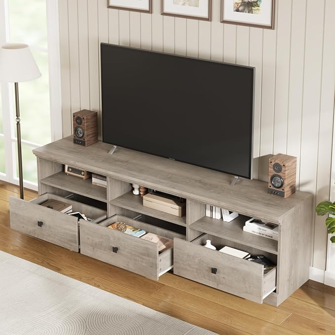 IDEALHOUSE 70in TV Stand for TVs up to 80", Mid Century Modern Entertainment - Image 5