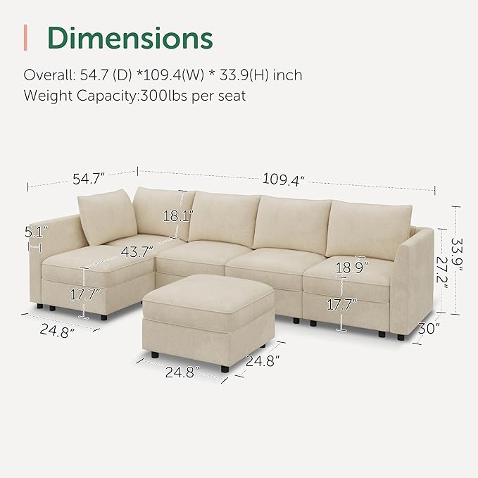 HONBAY Modular Sectional Couch L Shaped Sectional Sofa - Image 2