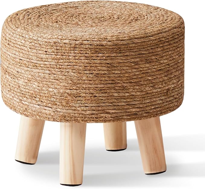 Cpintltr Foot Stool Natural Seagrass Hand Weave Poufs Round Ottoman - Image 4