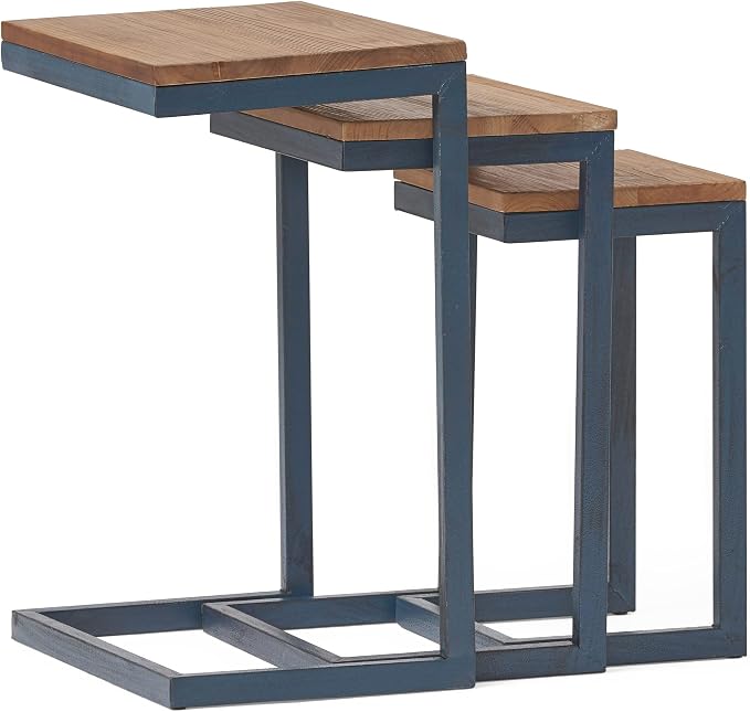 Savannah Fir Wood and Iron Nesting Side Tables by ChristopherKnightHome