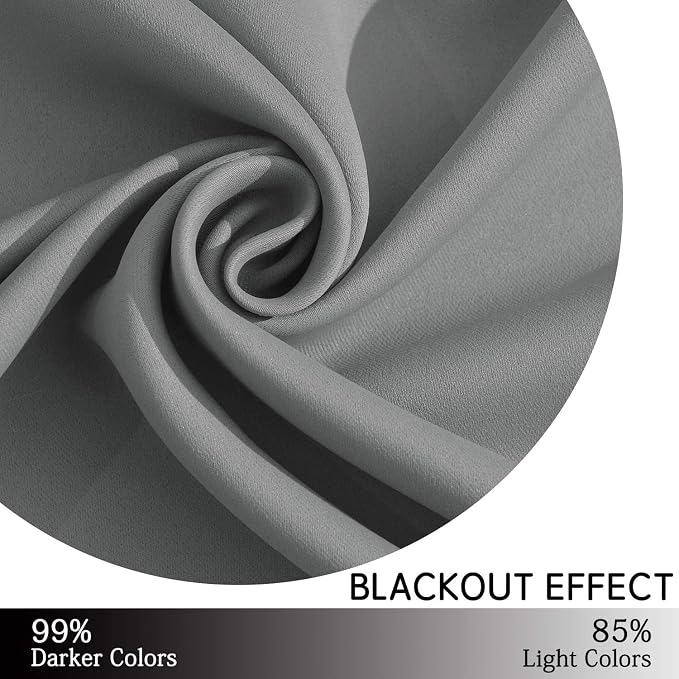 Yakamok Grey Blackout Curtains Room Darkening Thermal Insulated Grommet top - Image 5