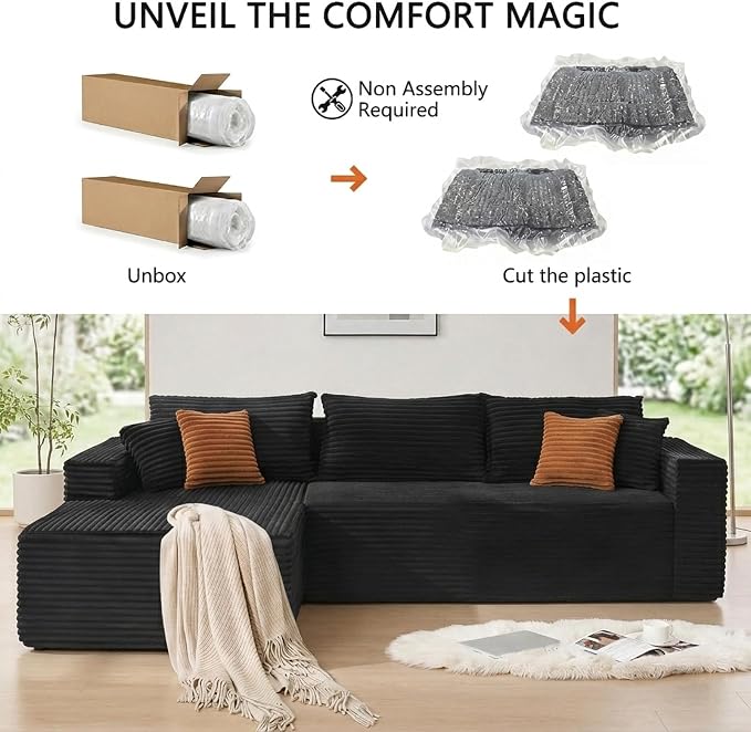 108" Boneless Couch Modular Sectional Sofa, L-Shaped Couch - Image 4