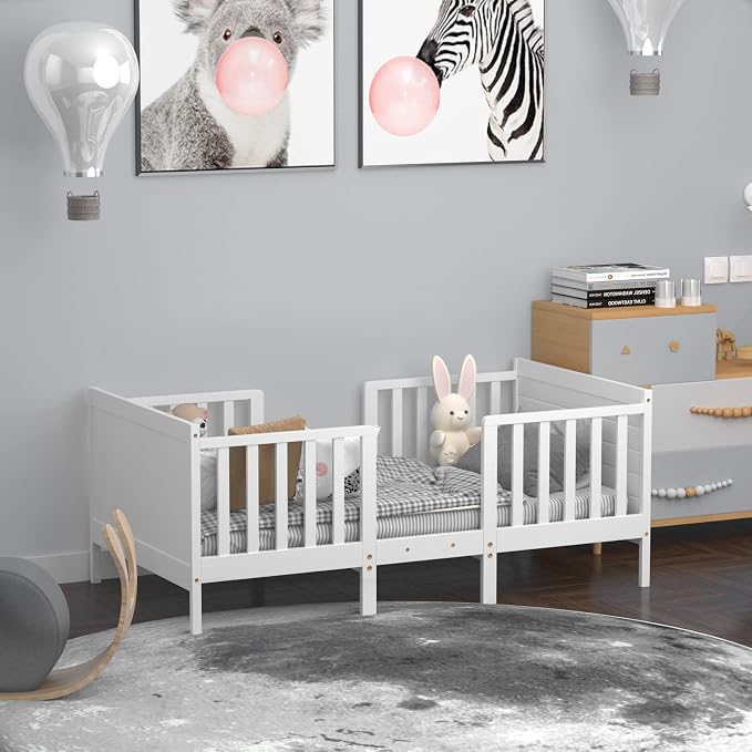 Costzon Toddler Bed Frame, 2 in 1 Convertible Wood Kids Bed w/Double Side by Costzon