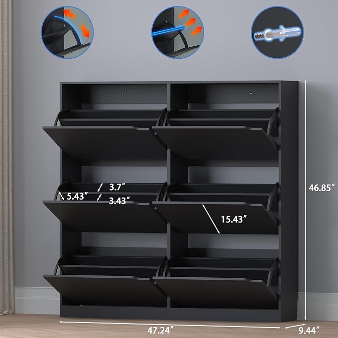 BORNOON Shoe Cabinet with 6 Flip Drawers, Slim Narrow Shoe Storage Cabinet - Image 2