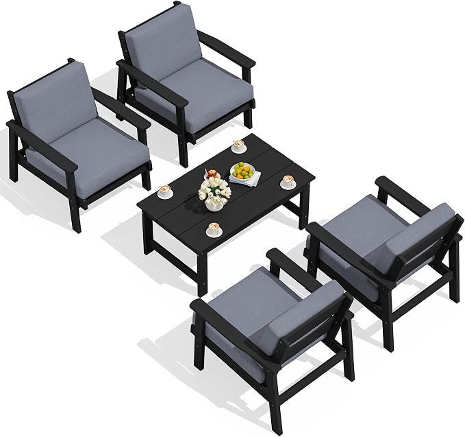 SERWALL Outdoor Patio Furniture Set, 5 Piece HDPE Patio Conversation Sets by SERWALL