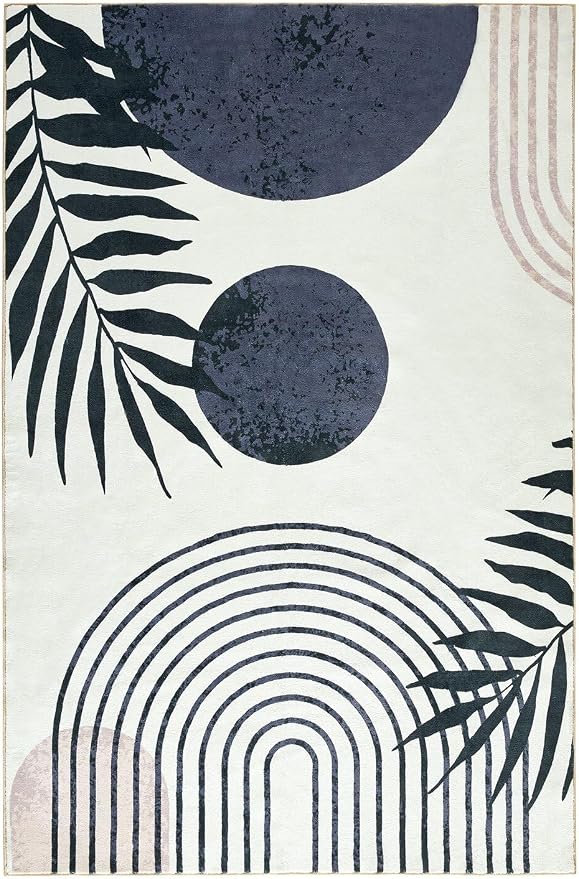 RoomTalks Mid Century Modern Living Room Rug Washable 5x7 Rug, Vintage Abstract - Image 8