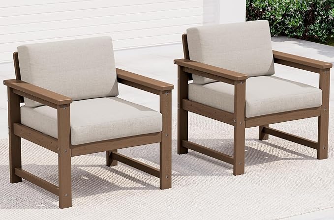 SERWALL 2 Pieces Single Cushioned Lounge Chair, HDPE Outdoor Adirondack Sofa by SERWALL