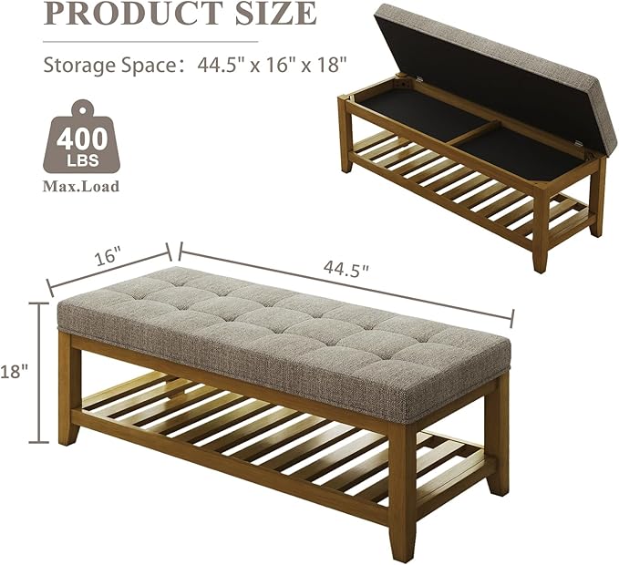 Befurtori Large Rectangular Upholstered Ottoman Bench, Linen Tufted Footrest - Image 2