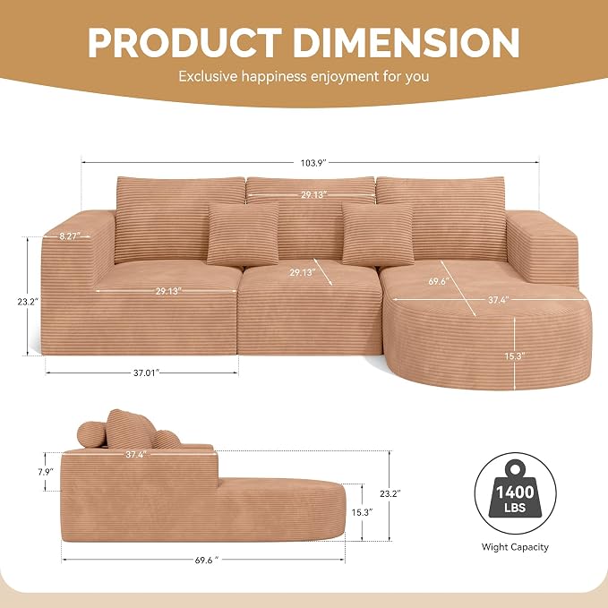 Boneless Couches for Living Room, Cloud Sectional Couch - Image 2