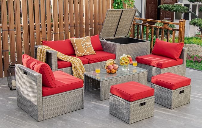 Tangkula 8 Piece Patio Wicker Furniture Set, Patiojoy Space Saving Outdoor PE by TANGKULA