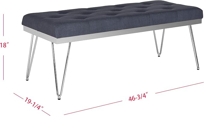 SAFAVIEH Home Collection – Marcella Navy Linen Tufted Upholstered Accent Bench - Image 3